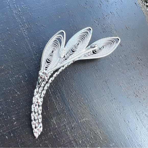 Handmade Elegant Japanese 925 Silver Leaf Black Onyx Brooch Pin. - Picture 3 of 5